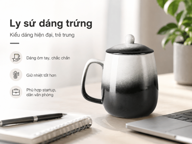 Ly sứ dáng trứng là mẫu ly cốc sứ quà tặng kiểu dáng hiện đại trẻ trung