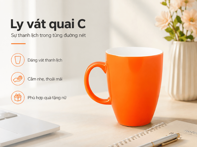 Ly vát quai C là mẫu ly cốc sứ quà tặng thanh lịch trong từng đường nét