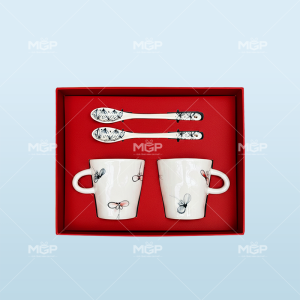 Giftset bộ 2 cốc cafe kèm thìa gốm sứ
