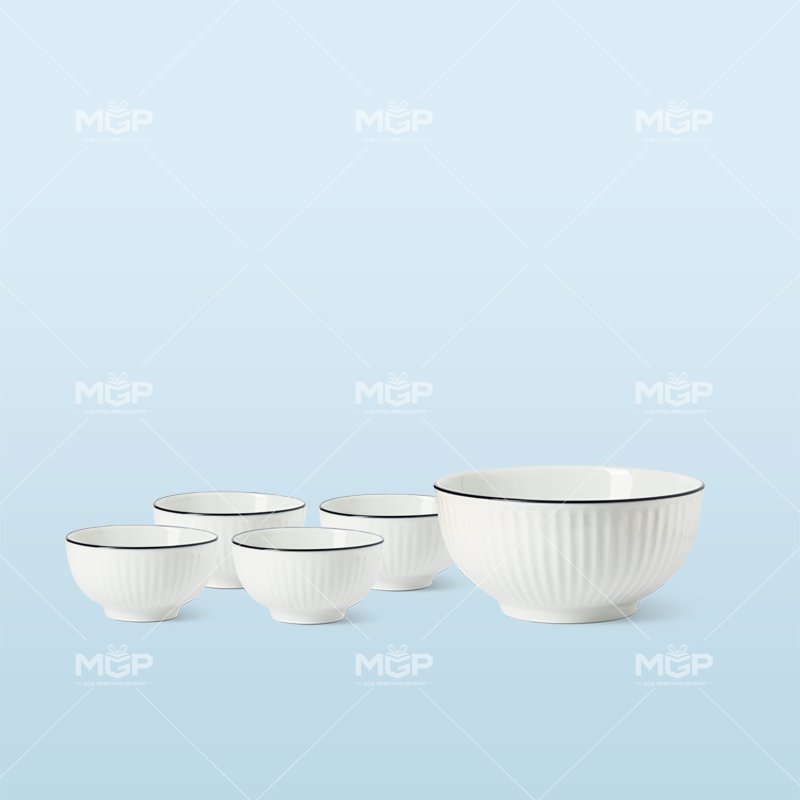 Bộ bát đĩa 5 món kiểu sọc chỉ - MGPBD61 1 Bộ bát đĩa 5 món kiểu sọc chỉ
