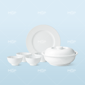 Bộ bát đĩa 6 món trắng (kèm âu cơm)