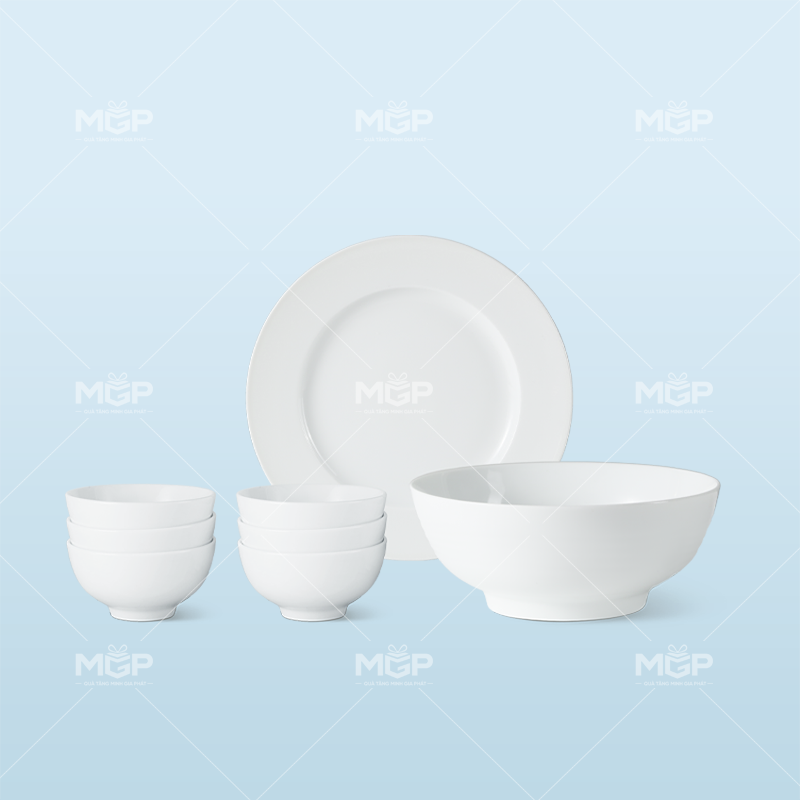 Bộ bát đĩa 8 món trắng (kèm tô) - MGPBD57 1 Bộ bát đĩa 8 món trắng (kèm tô)