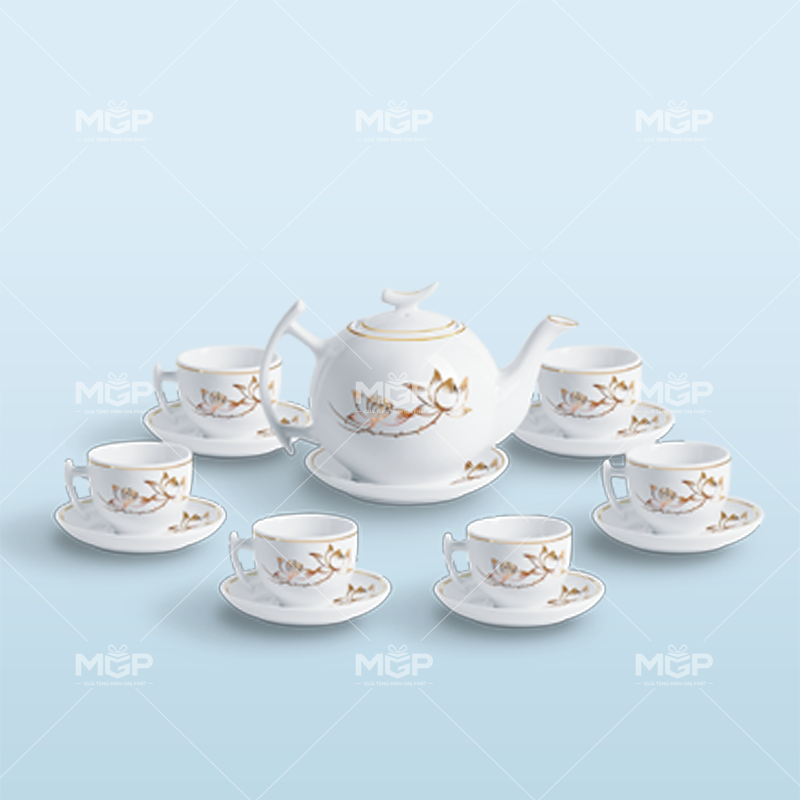 Bộ ấm trà bưởi cành vẽ sen vàng - MGPBTT13 1 Bộ ấm trà bưởi cành vẽ sen vàng
