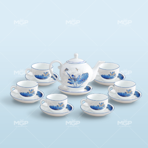 Bộ ấm chén Camelia họa tiết sen xanh
