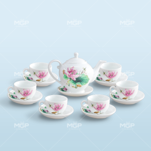 Set bình trà Camelia họa tiết đào hồng
