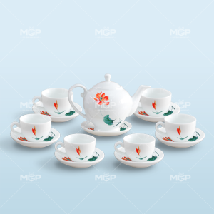 Bộ bình trà Camelia họa tiết sen đỏ