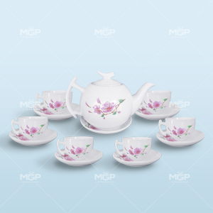 Set trà bưởi cành họa tiết đào hồng
