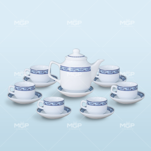 Bộ bình trà vuông cao họa tiết hạc xanh