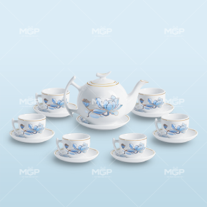 Bộ bình trà bưởi cành sen xanh