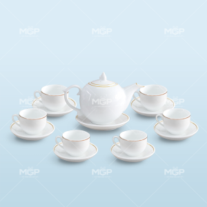 Set ấm chén ngọn lửa viền vàng