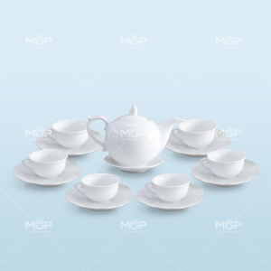 Bộ ấm trà dáng mẫu đơn trắng tinh khôi
