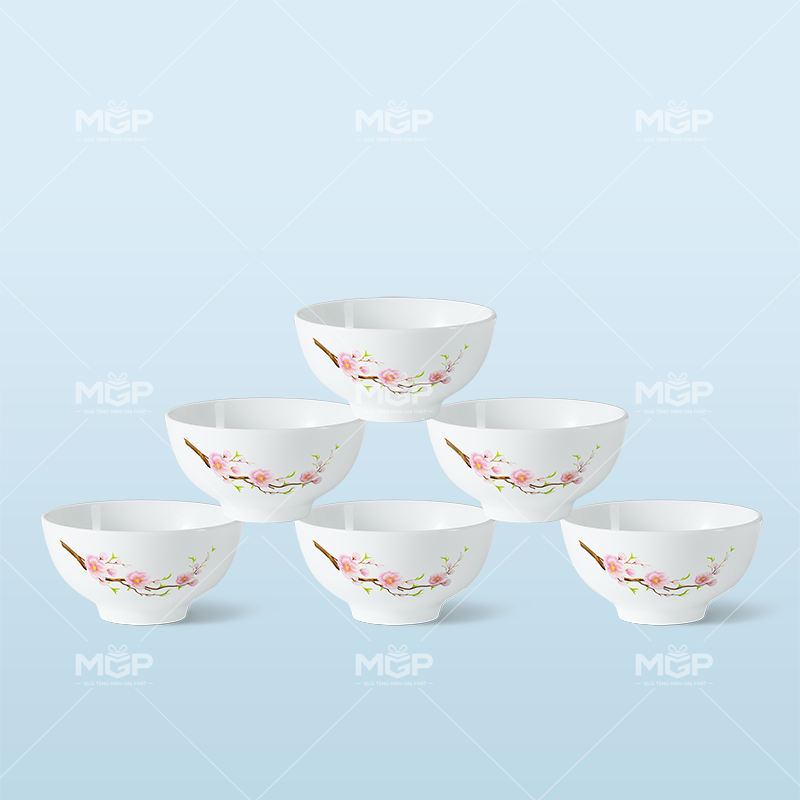 Bộ 6 chén cơm họa tiết hoa đào đỏ - MGPBD11 1 Bộ 6 chén cơm họa tiết hoa đào đỏ