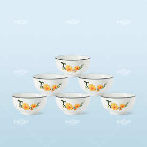 Bộ 6 chén sọc chỉ họa tiết hoa mai