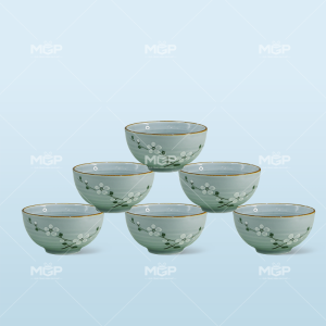 Set 6 bát cơm men lam đào trắng
