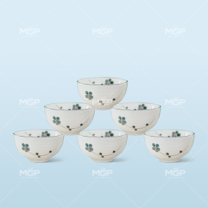 Bộ 6 chén sứ men kem vẽ mai xanh