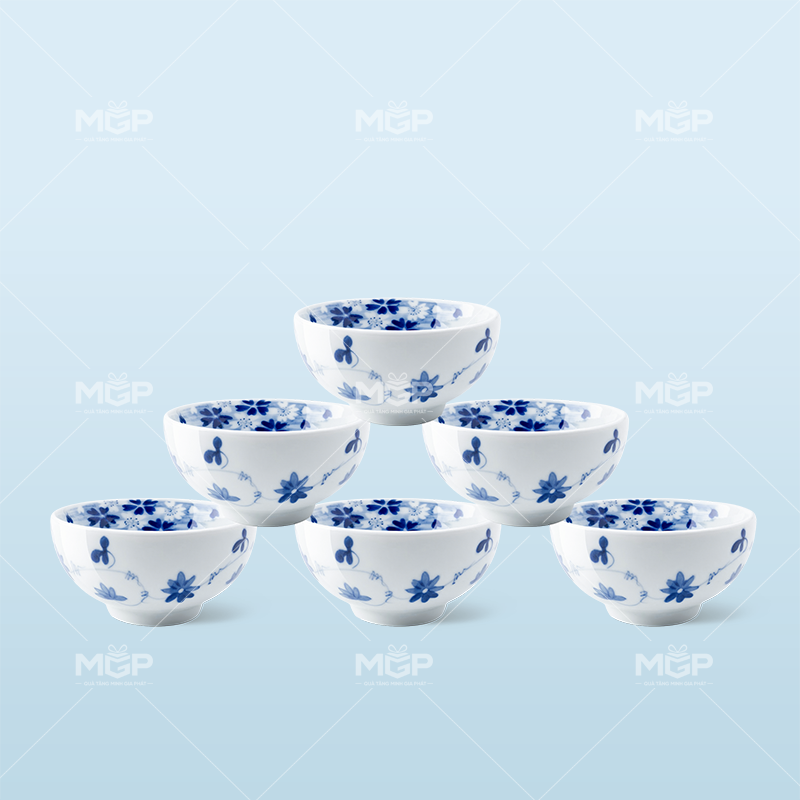 Bộ 6 chén cơm vẽ hoa mai xanh - MGPBD09 1 Bộ 6 chén cơm vẽ hoa mai xanh