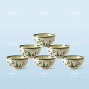 Bộ 6 chén men xanh họa tiết đào chuồn