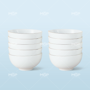 Set 10 bát cơm viền kẻ chỉ vàng