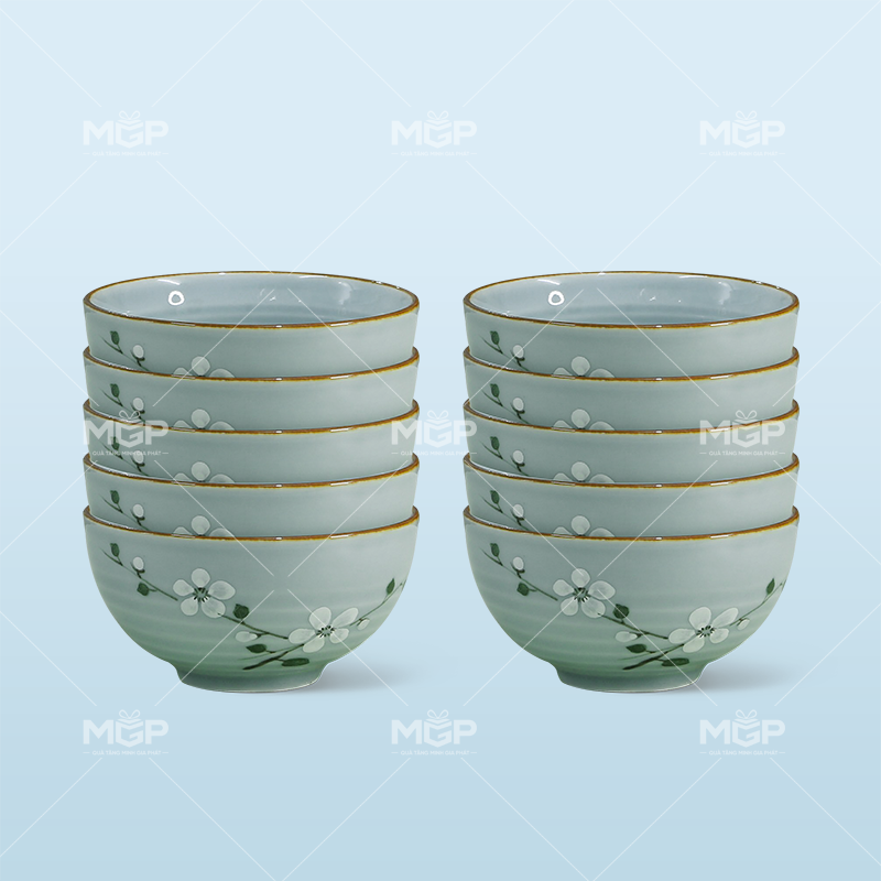 Set 10 bát ăn men lam đào trắng - MGPBD30 1 Set 10 bát ăn men lam đào trắng