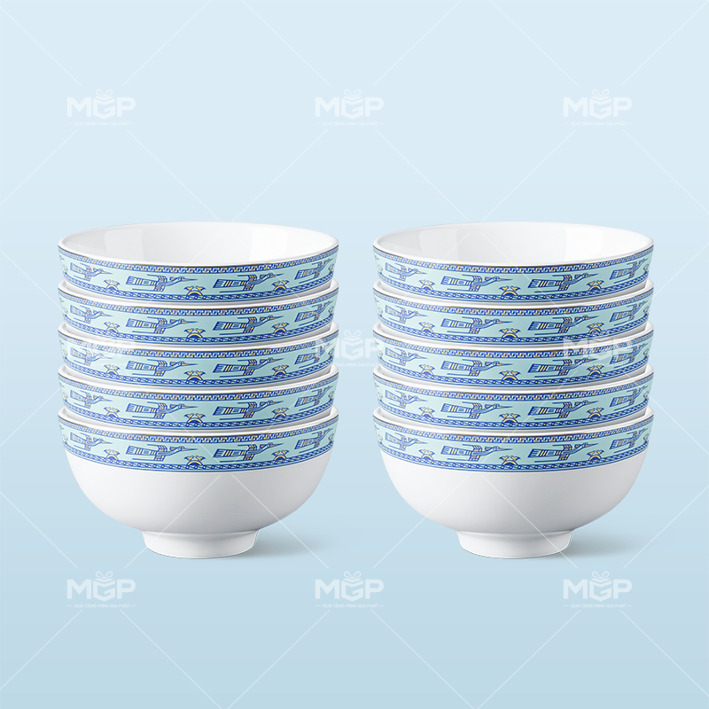Set 10 bát cơm họa tiết hạc xanh - MGPBD26 1 Set 10 bát cơm họa tiết hạc xanh