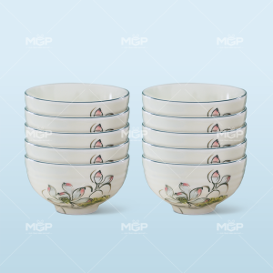 Bộ 10 chén men kem sen bóng cao cấp