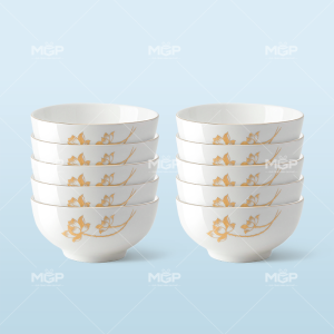 Set 10 bát cơm sen vàng kim sang trọng