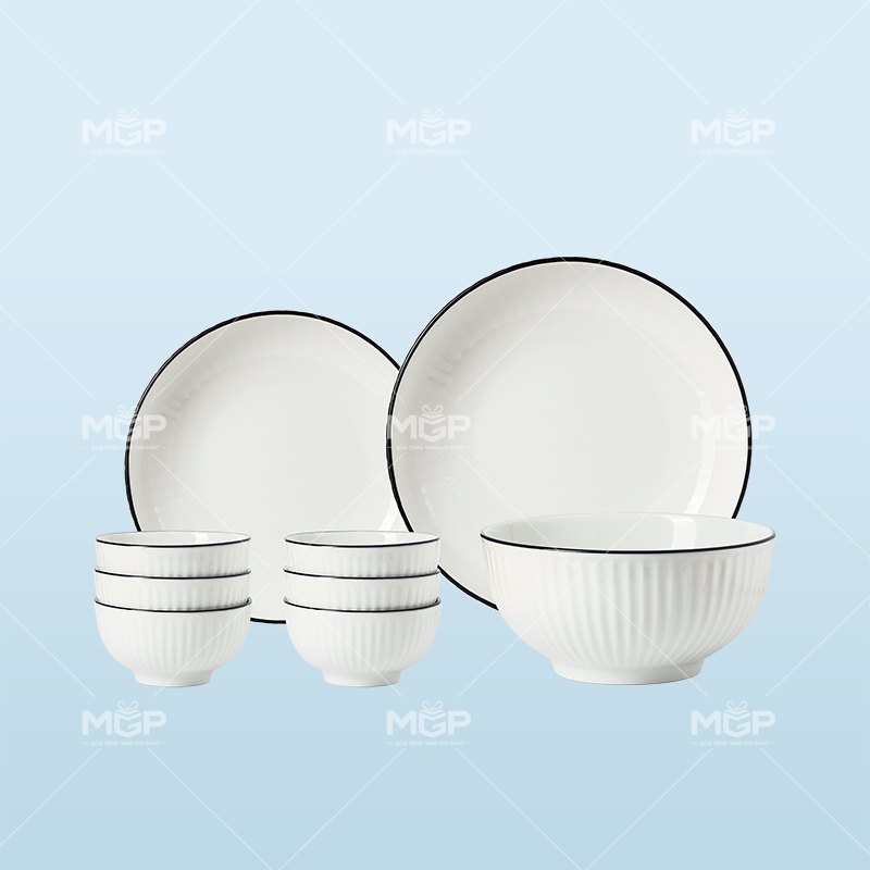 Set đồ ăn 9 món sọc kẻ chỉ - MGPBD34 1 Set đồ ăn 9 món sọc kẻ chỉ