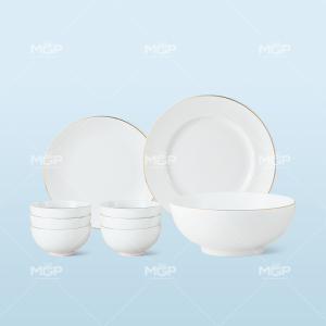 Set bát đĩa 9 món kẻ vàng sang trọng
