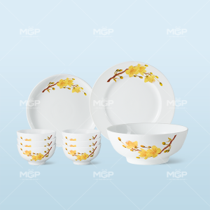 Set đồ ăn 9 món vẽ hoa mai vàng