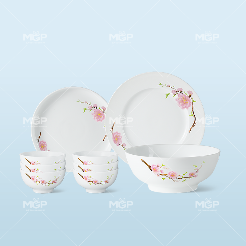 Bộ bàn ăn 9 món vẽ hoa đào xuân - MGPBD39 1 Bộ bàn ăn 9 món vẽ hoa đào xuân