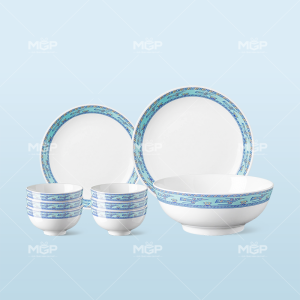 Set bát đĩa 9 món họa tiết hạc xanh