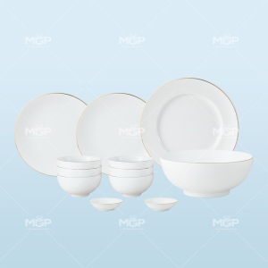 Set bàn ăn 12 món viền kẻ vàng