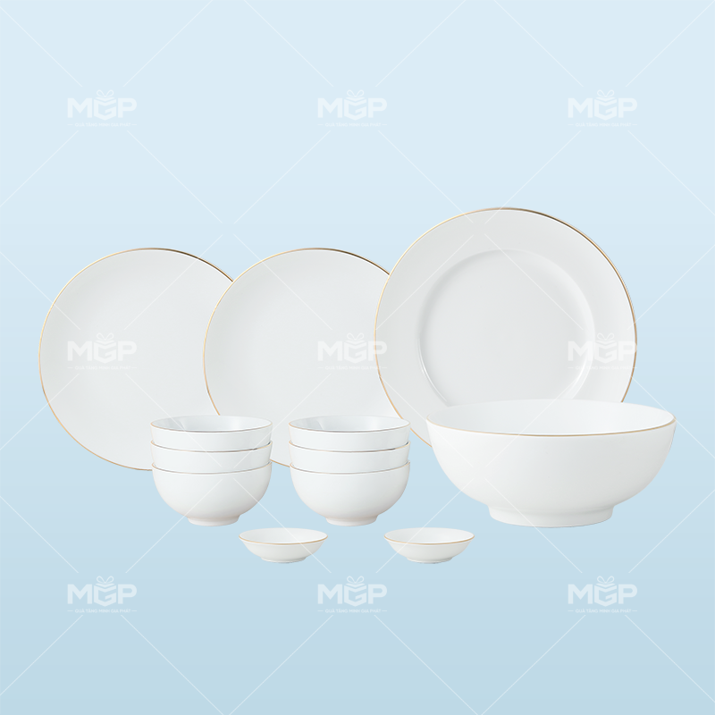 Set bàn ăn 12 món viền kẻ vàng - MGPBD44 1 Set bàn ăn 12 món viền kẻ vàng