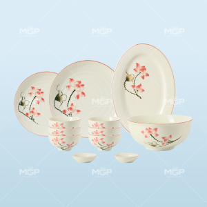 Bộ đồ ăn 12 món họa tiết sen hồng