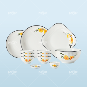 Bộ bàn ăn 12 món sọc chỉ mai vàng