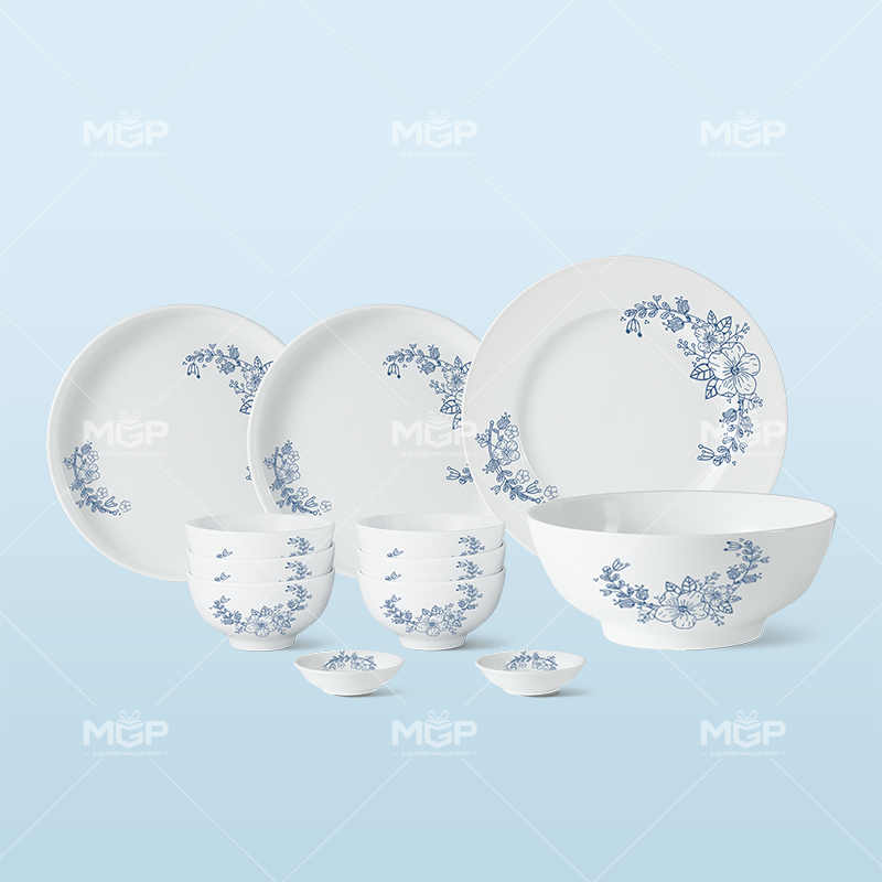 Bộ bát đĩa 12 món họa tiết tuyết mai - MGPBD45 1 Bộ bát đĩa 12 món họa tiết tuyết mai