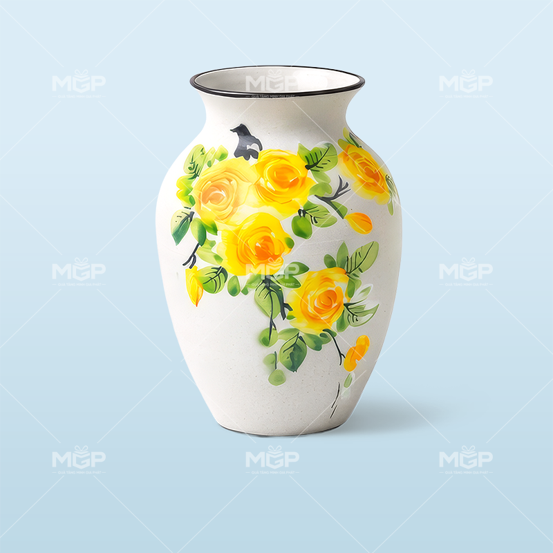 Lọ vò hoa hồng vàng vẽ tay - MGPLH16 1 Lọ vò hoa hồng vàng vẽ tay